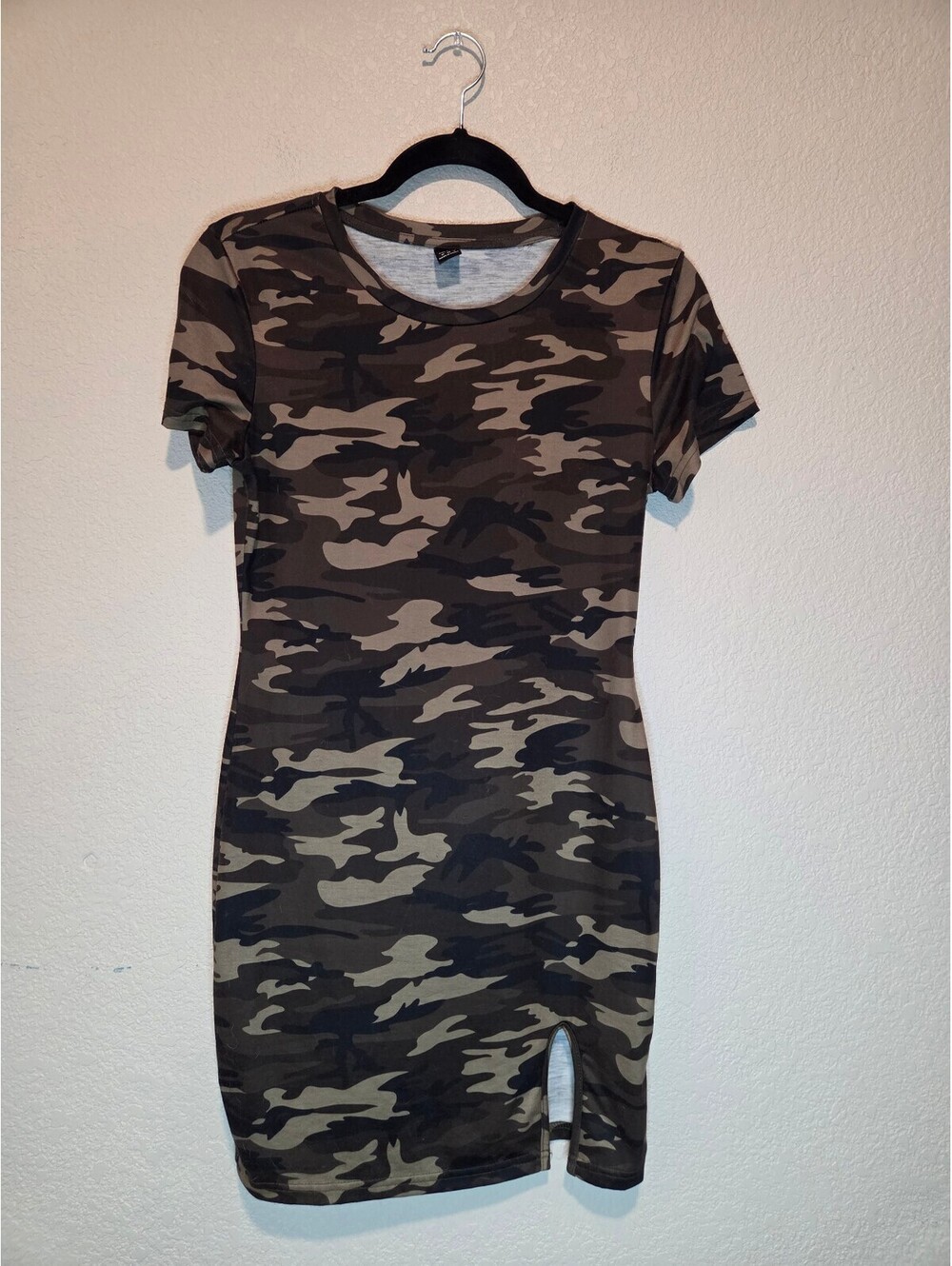 Shein Camouflage Bodycon Dress with Side Slit, Size M